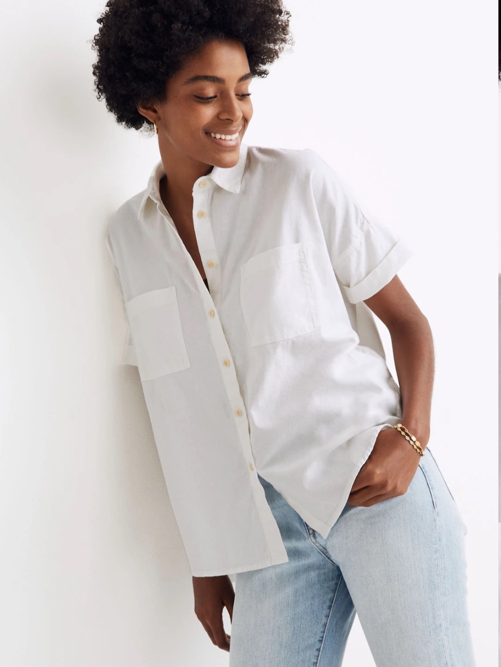 NWT! Madewell White Cotton Courier Shirt Size L